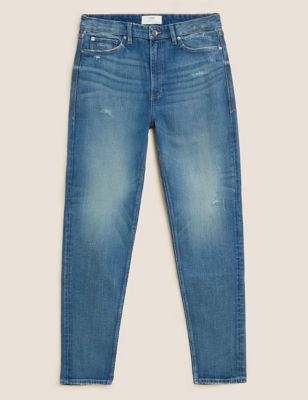 Tapered Fit Cotton Rich Ripped Stretch Jeans