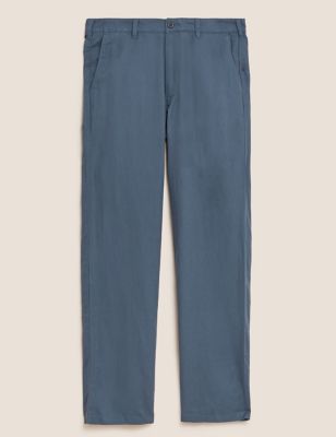 Straight Fit Linen Blend Trousers