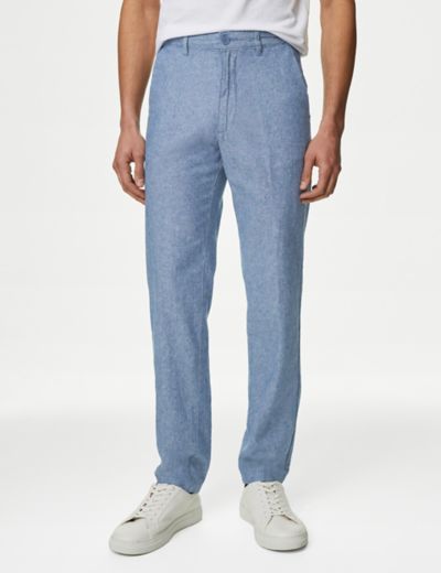 M&S Marks & Spencer Linen Pants Viscose Drawstring Men Reg Fit
