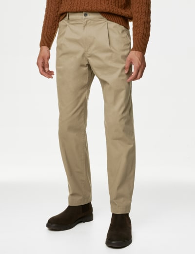 Regular Fit Single Pleat Stretch Chinos M S Collection M S