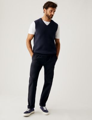 Straight Fit Cotton Rich Woven Trousers with Elasticated Waist