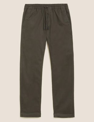 Straight Fit Cotton Rich Woven Trousers with Elasticated Waist