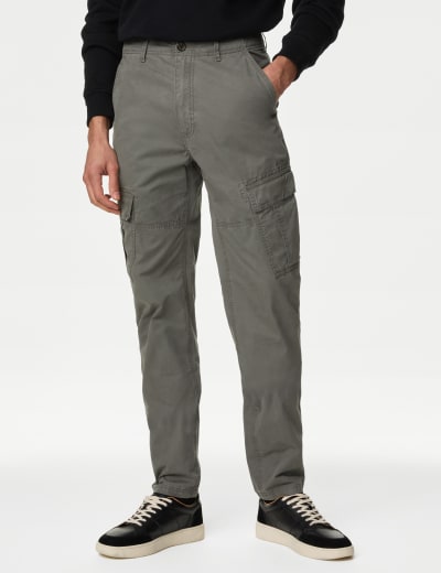 Tapered Fit Pure Cotton Lightweight Cargo Trousers M S