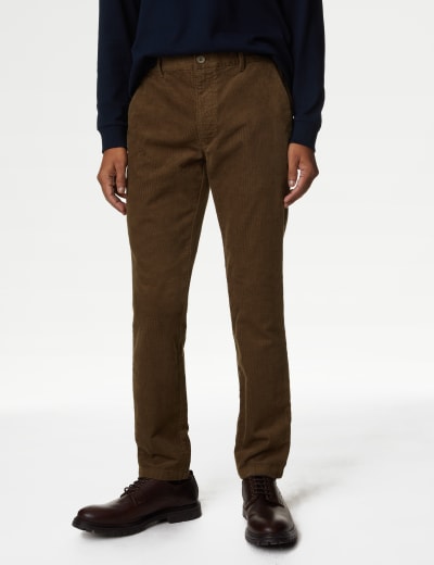 Slim fit stretch corduroy trousers - Military Green