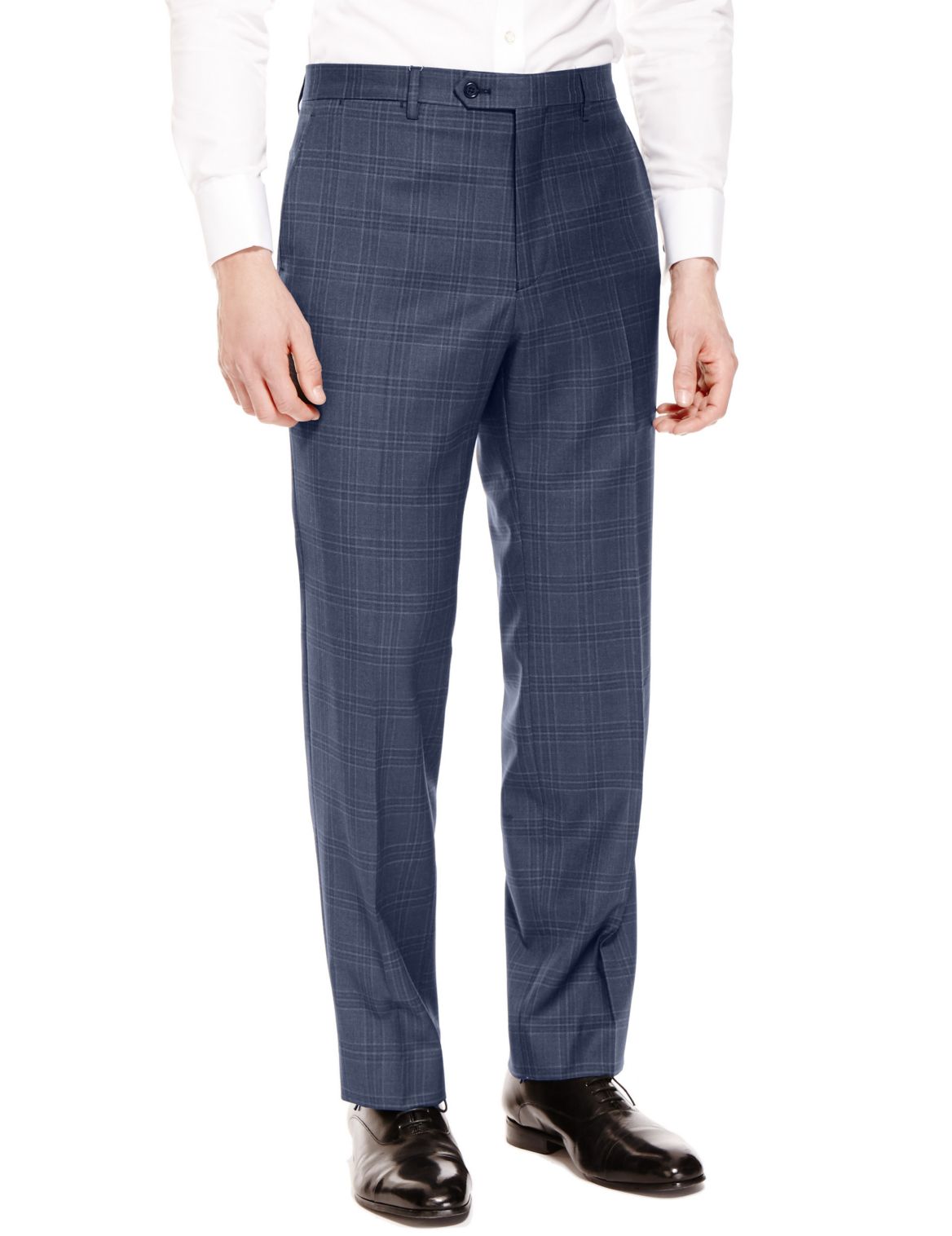 Pure Wool Supercreaseâ ¢ Checked Tailored Fit Trousers With Buttonsafeâ ...