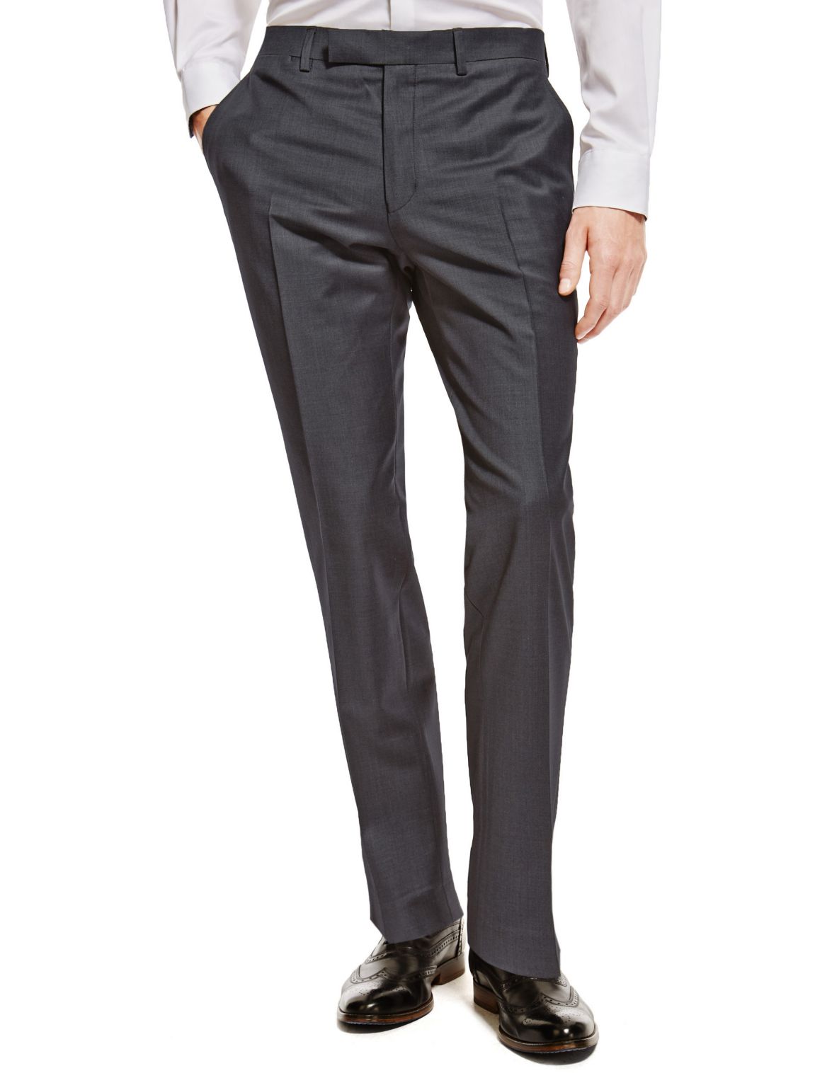 Wool Rich Slim Fit Flat Front Trousers Grey | Edgemix
