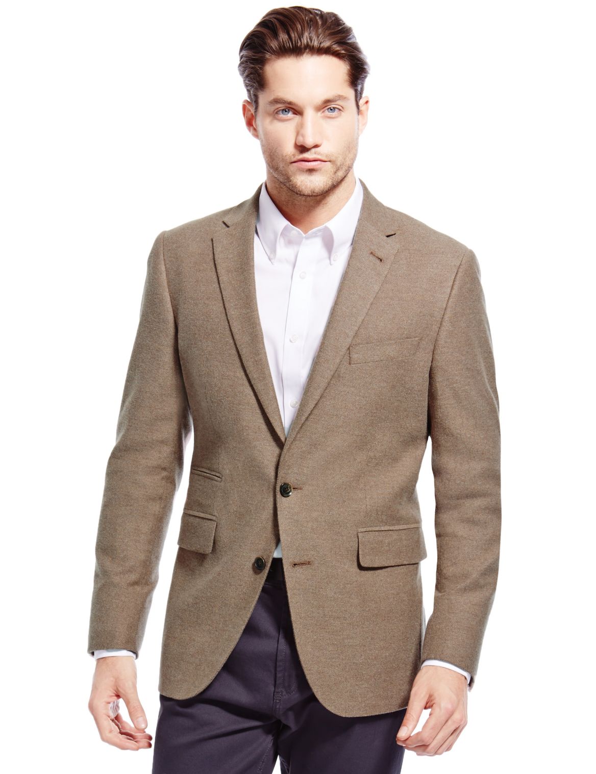 Pure Cotton Tailored Fit Twill Jacket Brown | Edgemix