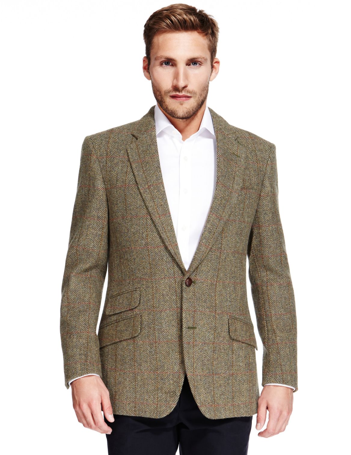 Pure New Wool Harris Tweed Check Jacket Green Mix | Tanoodle
