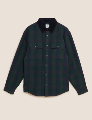 Cotton Blend Borg Lined Check Shacket