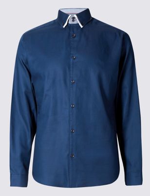 

Слегка приталенная рубашка из чистого хлопка с контрастными деталями, Темно-синий