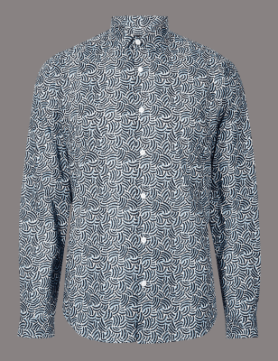 Рубашка хлопковая с завитками Slim Fit, технология Supima®