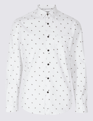 Рубашка узкого кроя из 100% хлопока с принтом и карманами