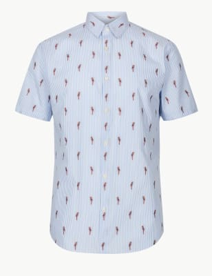 Рубашка с принтом Попугай и коротким рукавом