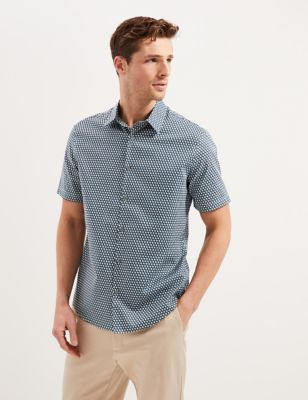 Cotton Tencel Geometric Print Shirt