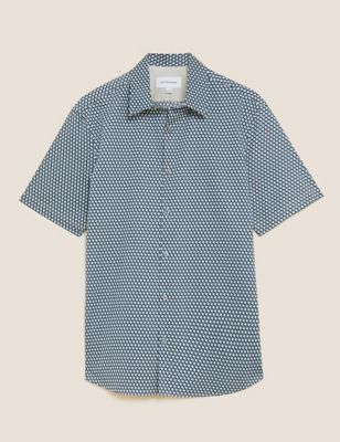 Cotton Tencel Geometric Print Shirt