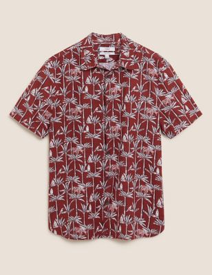 Linen Rich Palm Print Shirt