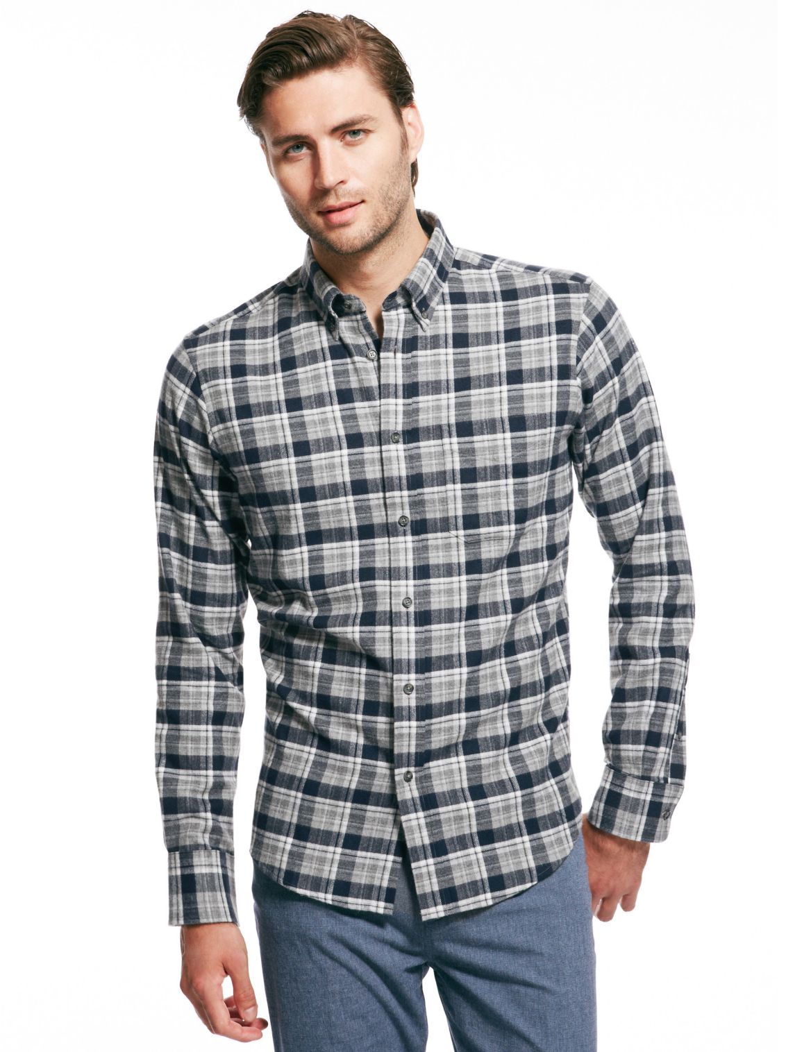 Pure Cotton Thermal Flannel Checked Marl Shirt Grey Mix – Plape