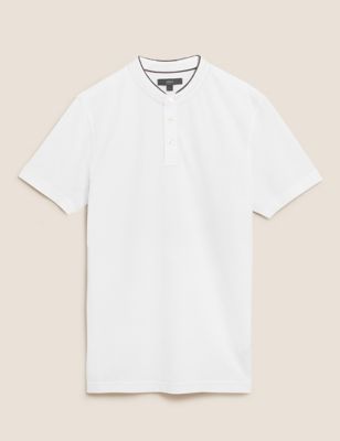 Pure Cotton Grandad Collar Polo Shirt