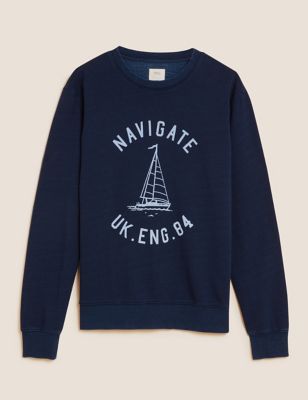 Pure Cotton Sailing Boat Graphic Sweatshirt