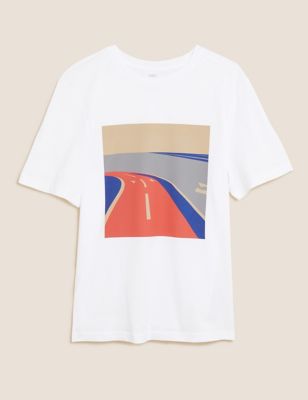Pure Cotton Race Track Graphic T-Shirt