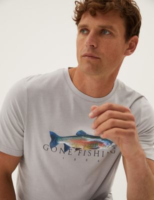 Pure Cotton Fishing Graphic T-Shirt