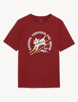 Pure Cotton Christmas Dog Graphic T-Shirt