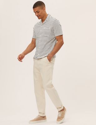 Pure Cotton Striped Towelling Polo Shirt