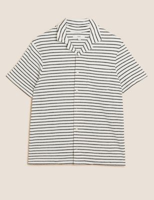 Pure Cotton Striped Towelling Polo Shirt