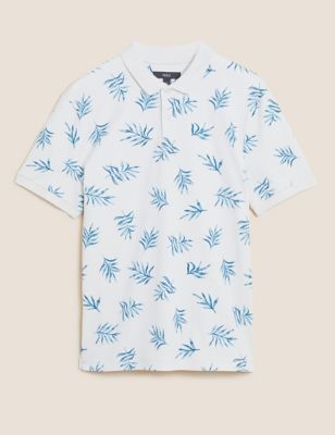 Pure Cotton Leaf Print Polo Shirt