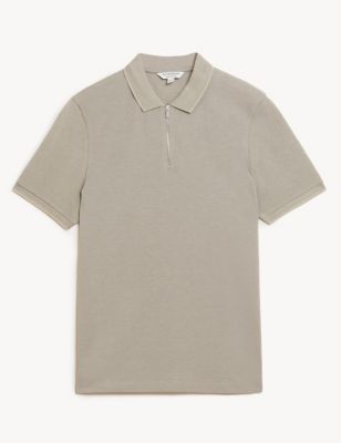 Pure Cotton Half Zip Polo Shirt