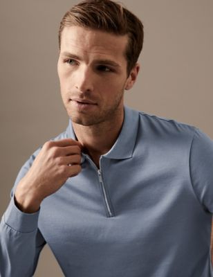 Slim Fit Premium Cotton Long Sleeve Polo Shirt