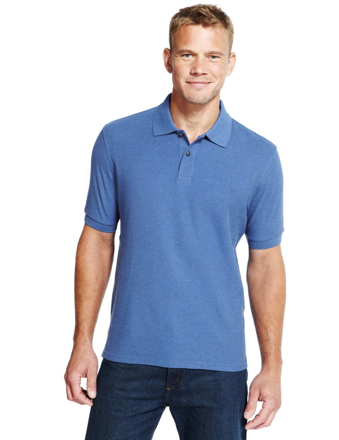 Pure Cotton Polo Shirt With Staynewâ ¢ Bright Blue | Myvee