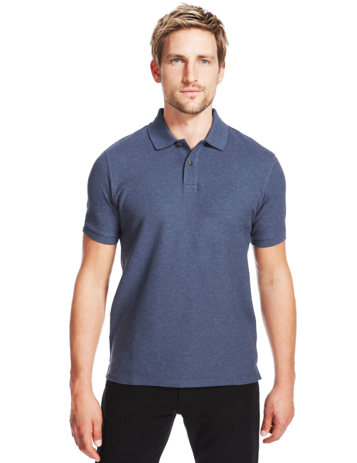 Tailored Fit Pure Cotton Polo Shirt With Staynewâ ¢ Denim | Myvee