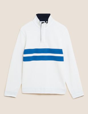 Pure Cotton Half Zip Striped Rugby Top