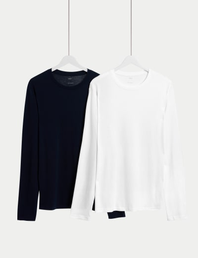 2pk Pure Cotton Long Sleeve T-Shirts