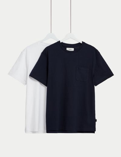 M&S Mens 2pk Pure Cotton Long Sleeve T-Shirts - SREG - Black