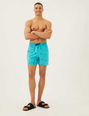 Quick Dry Embroidered Palm Tree Swim Shorts