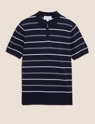 Silk Cotton Striped Knitted Polo Shirt