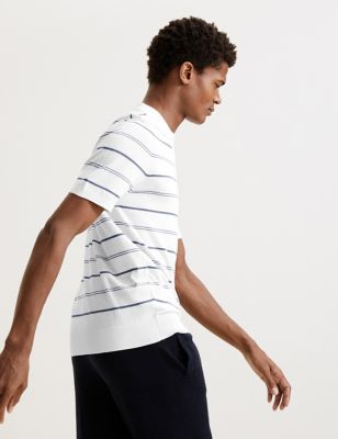 Silk Cotton Striped Knitted Polo Shirt