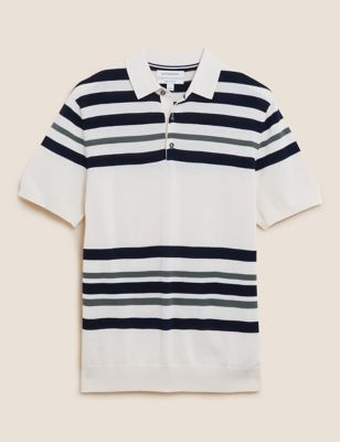 Premium Cotton Striped Knitted Polo Shirt