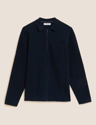 Premium Cotton Zip Neck Knitted Polo Shirt