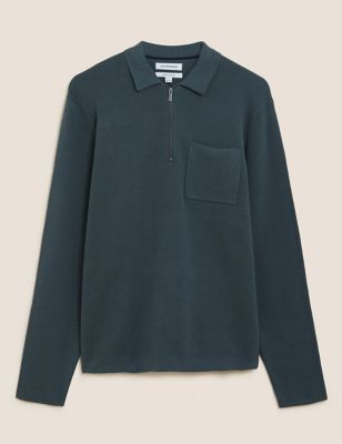 Premium Cotton Zip Neck Knitted Polo Shirt