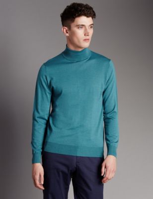 Merino Wool Rich Slim Fit Polo Neck Jumper with Silk | M&S