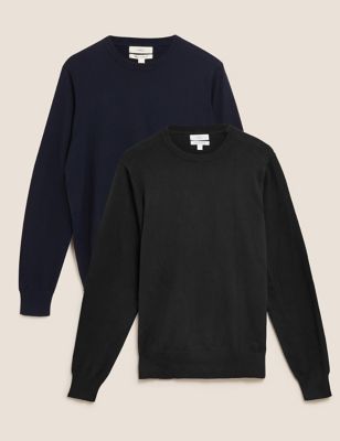 2 Pack Pure Cotton Crew Neck Jumpers