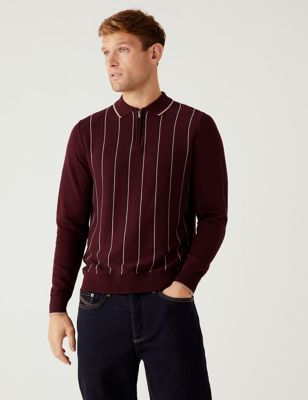 Cotton Modal Striped Knitted Polo Shirt