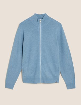 Cotton Blend Zip Up Knitted Jacket
