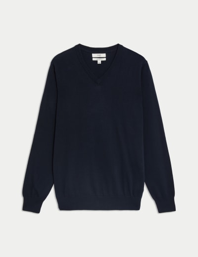 Pure Cotton V Neck Knitted Jumper M S Collection M S