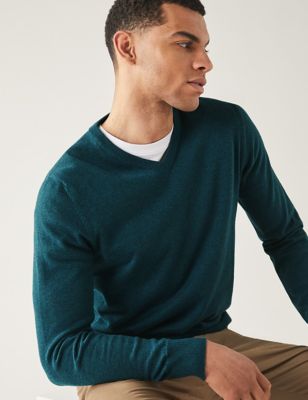 Pure Cotton V-Neck Knitted Jumper