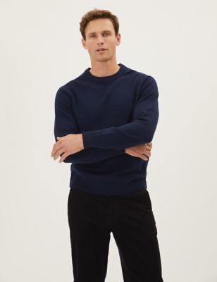 Ropa Ropa para hombre Jerséis Otoño Invierno M M&S Collection Blue Lambswool Mix V-Neck Jumper Sweater Knit 