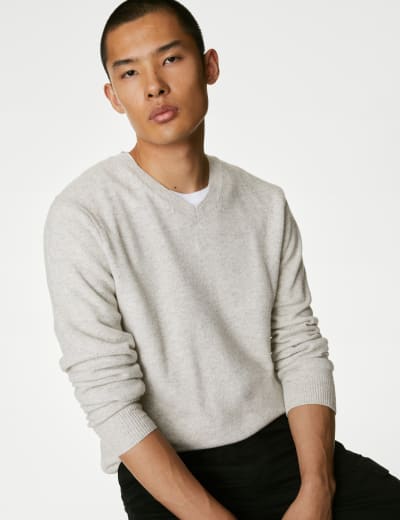 Pure Cotton V Neck Knitted Jumper M S Collection M S